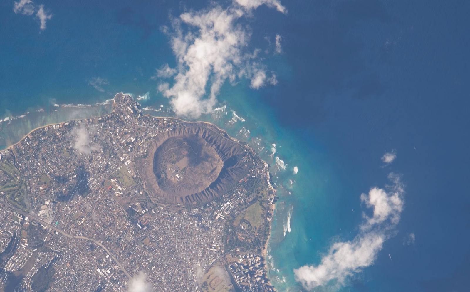 Diamond Head crater and the Honolulu coastline seen from the International Space Station